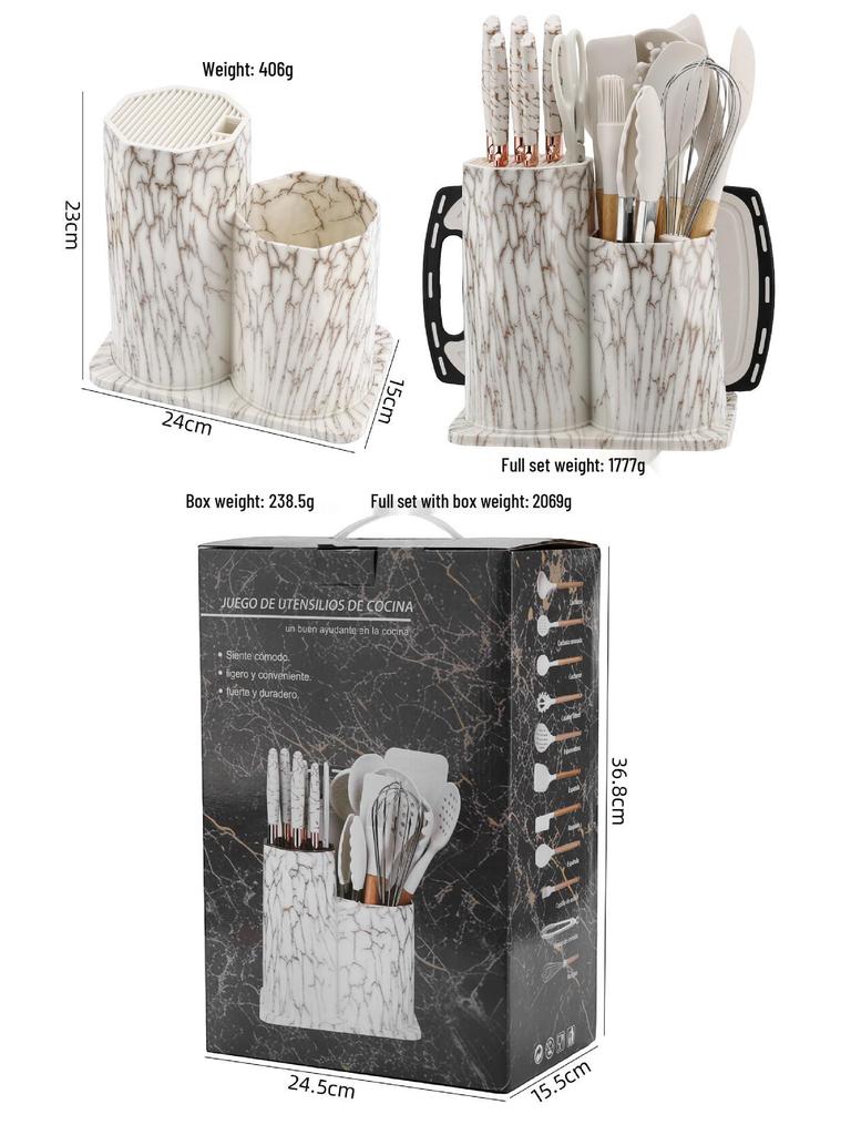 19-Piece Octagonal Silicone Kitchen Utensil Set with Non-Stick Spatulas, Spoons, and Knife Combo