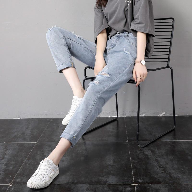 Ripped Nine Point Jeans Women's Loose Summer Thin Section High Waist Straight Pants