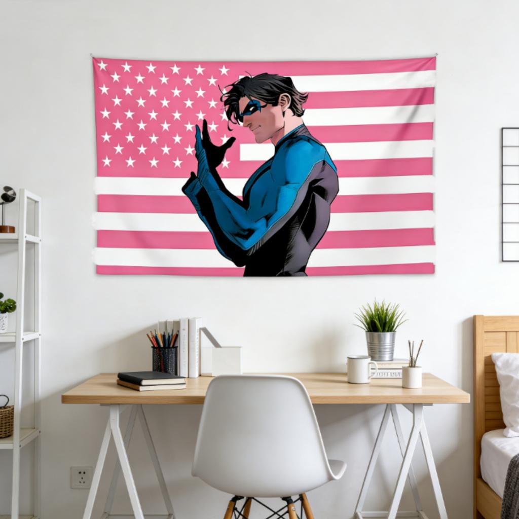 Nightwing Flag Pattern Tapestry Dorm Wall Decor Modern Stripe Hanging Decoration MultiSize High Quality Flat Print Design