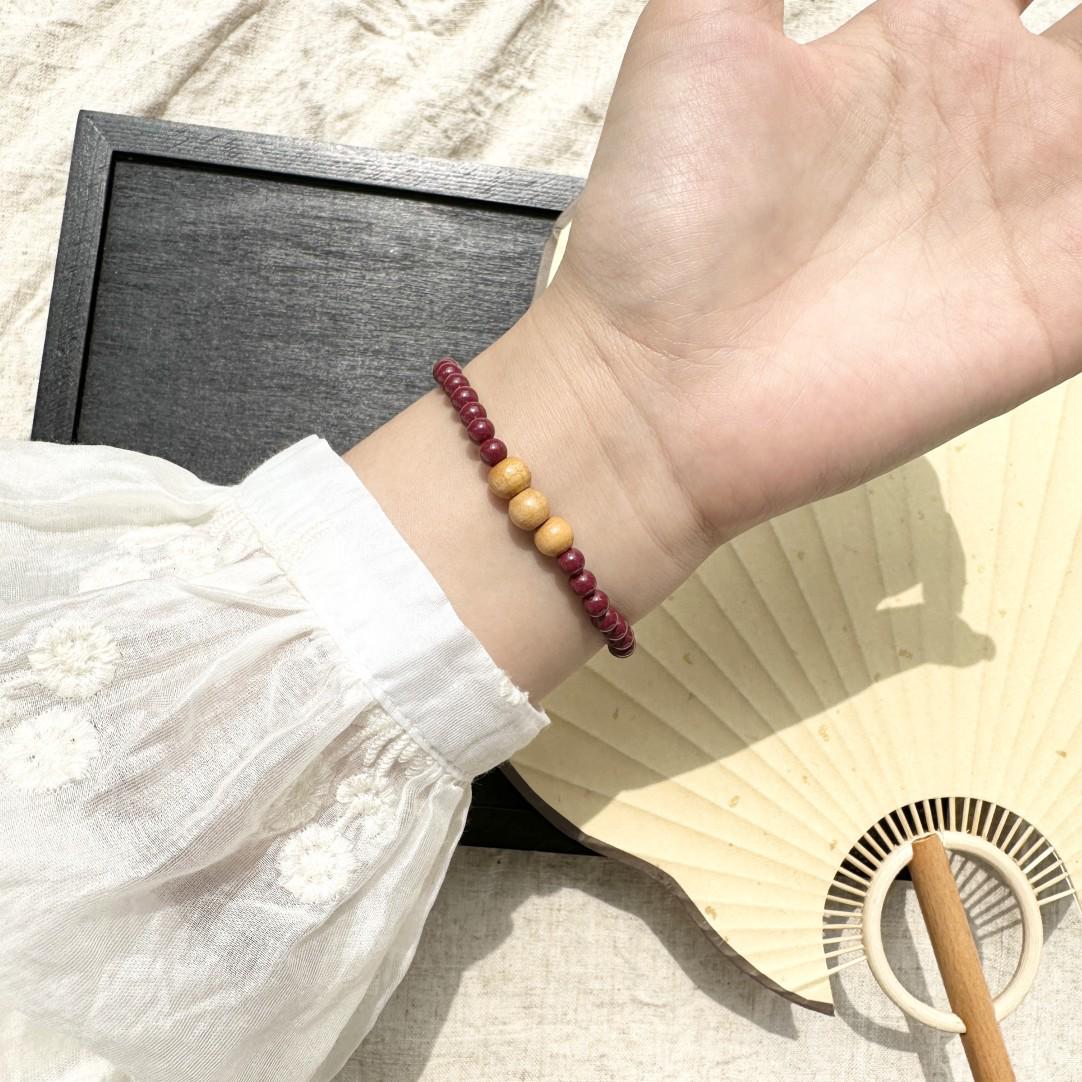 2024 Chinese Style Red Cinnabar  Purple Gold Sand Peach Wood Zodiac Bracelet for Women - Perfect Couple Gift