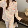 Sweet Cute Kawaii Rabbit Print Women's French Romantic Two-color Plaid Lounges  Milk Silk Wrinkle Cloth Homewear