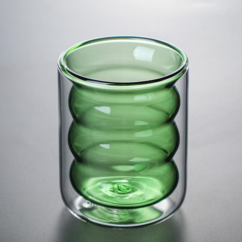 Double Wall Glass Cup Colored Spiral Milk Creative Drinkware Home Coffee Office Juice Coffee Teacup Drinking Water SMugs for Daily Use