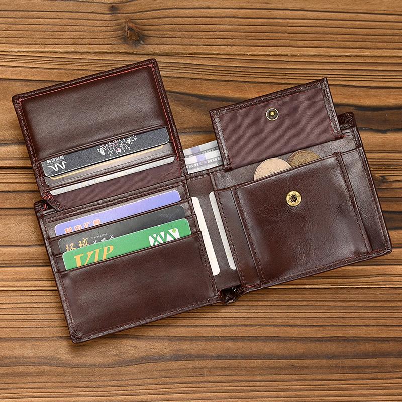 Trifold Genuine Leather Wallet Card Clip Wallet Men Male Short Purse Wallet Coins Business Credit Full Grain Leather Wallet