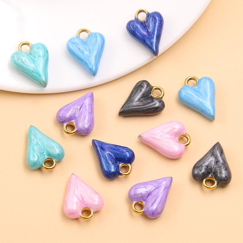 6 Color 12x16mm Stainless Steel Enamel Heart Pendant for DIY Jewelry - Handmade & Colorfast