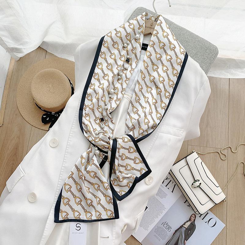 Ins Style Minimalist Double-Sided Striped Simulated Silk Long Scarf Satin Double Layered Scarf French Elegant Retro Headband