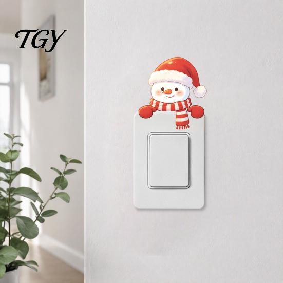 Living Room Accent Christmas Snowman Switch Stickers, PVC Waterproof Light Decals for Square Power Switches & Seasonal Guard Socket Panels, Removable