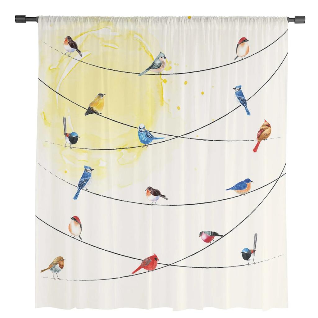 The Birds On The Wire Are Lovely Animals Sheer Curtains for Living Room Voile Tulle Curtain for Bedroom Kitchen Home Decor Panel