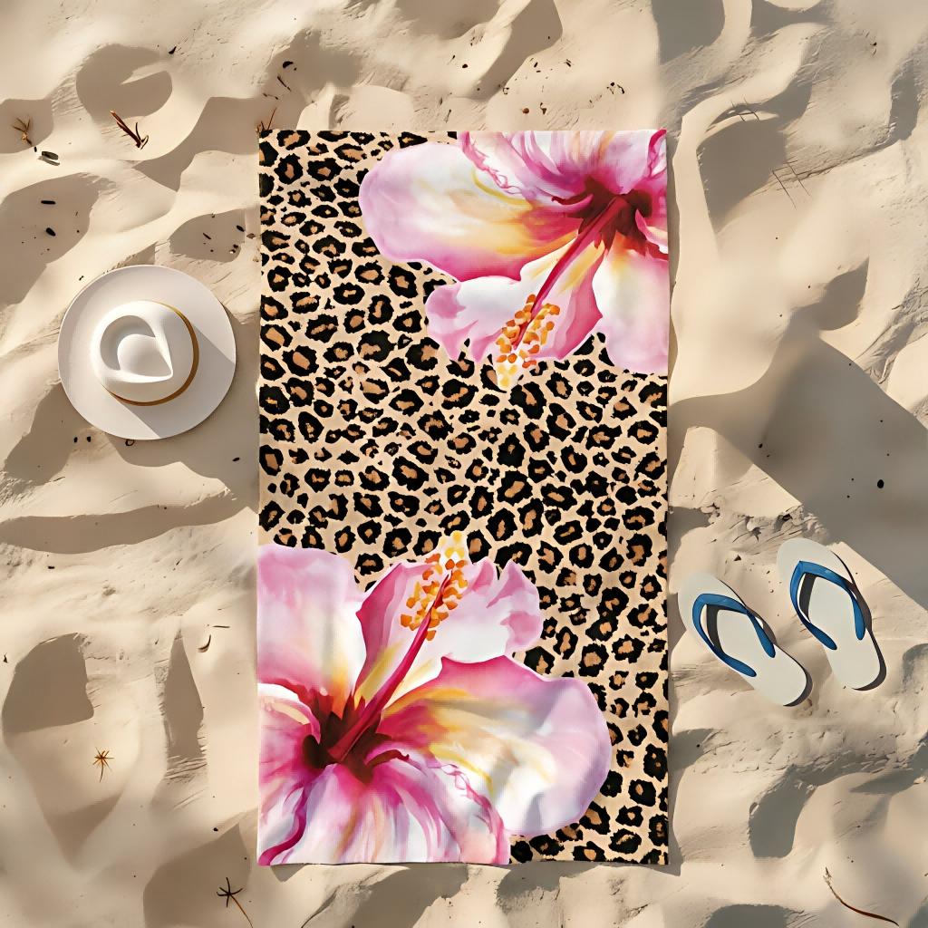 1pc Pink Leopard Floral Beach Towel, Quick-Dry Absorbent, Ideal for Outdoor Travel Pool Party Beach Vacation Bath
