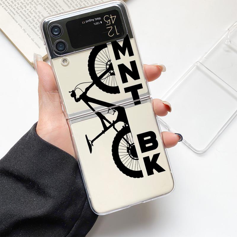 Mountain Bike Cycling Art Fashion Phone Case For Samsung Galaxy Z Flip 3 4 5 6 7 Hard Folding Z Flip4 Clear PC Cover Gift