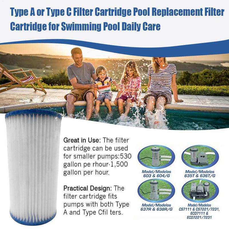 Pool-Wasserfilterkartuschen Typ A oder Typ C Filterkartusche Pool-Ersatzfilterkartusche für Schwimmbad tägliche Pflege