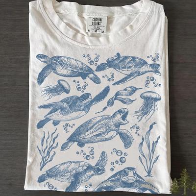 Sea Turtle Tshirt, Sea Turtle Gift, Beach Shirt, Summer Shirt, Ocean Lover Gift, Sea Shell Tee, Cute Sea Animal Tee, Sealife, Turtle Shirt