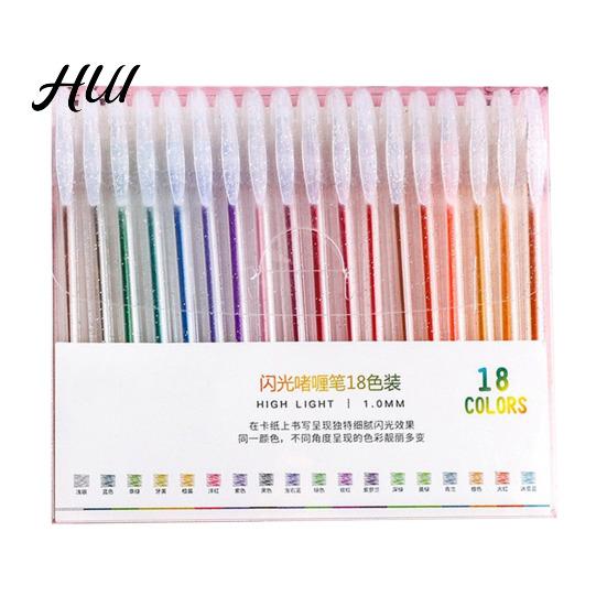 Art Gel Pen Set Highlighter Transparent Body Multicolored Painting with Glitter Sparkling Effect Smooth Metal Tip Ink for Note Marking Coloring