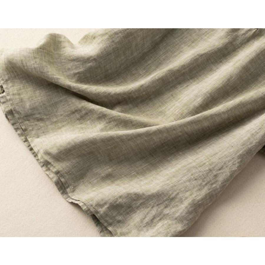 Baumwoll-Leinen-Bluse, Sommer, Retro, lässig, einfarbig, Oberteil für Damen, kurzärmelig, Rundhalsausschnitt