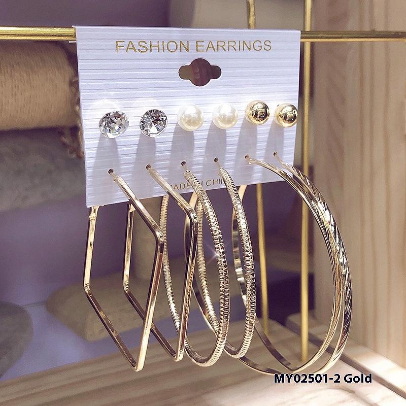 6 Pair Fashionable Alloy Circle Earrings Women'S Stud Earrings Attractive Multi-Element Jewelry Set Elegant Ear Jewelry