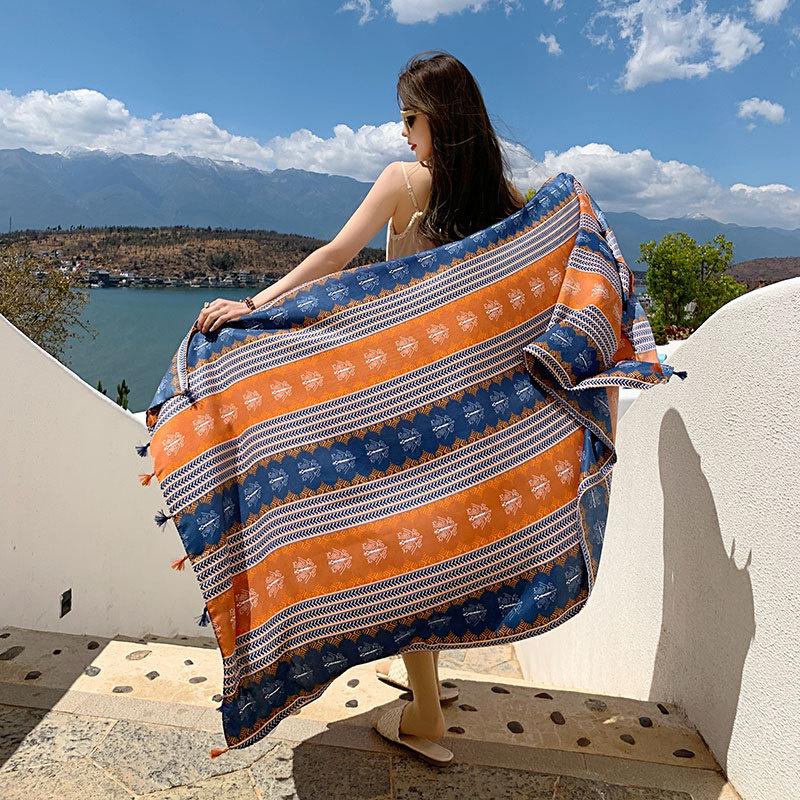 Ethnic Style Silk Scarf: Women's Sunscreen Shawl & Beach Towel