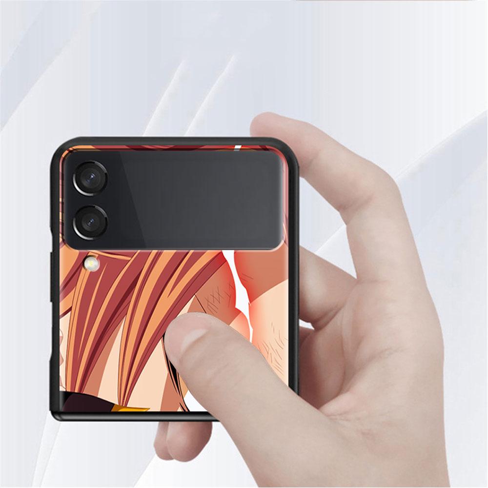 Luxus tok Samsung Galaxy Z Flip 4 3 5G-hez, fekete PC kemény telefontok, divatos hátlap, ZFlip Funda, FAIRY TAIL, anime, kagylózsák