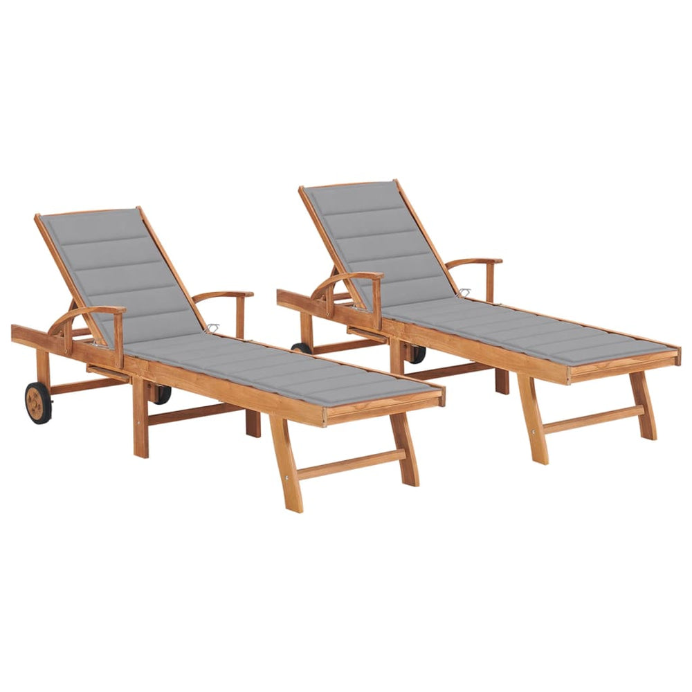 Chaises longues lot de 2 avec coussin  Bois de teck solide