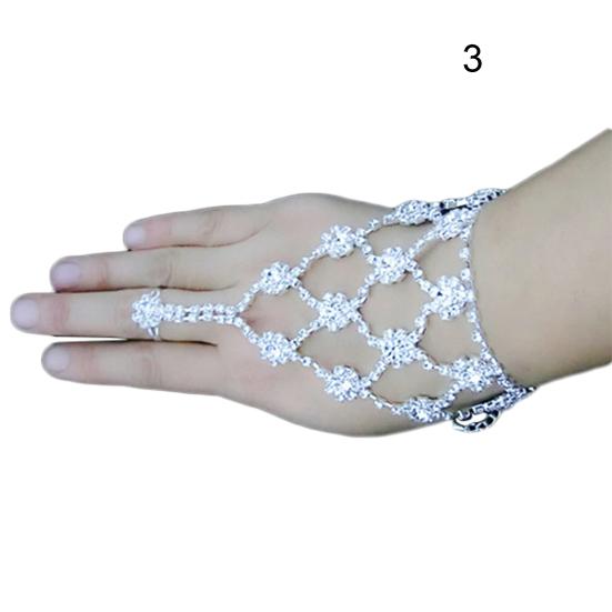 Bridal Wedding Crystal Rhinestone Slave Bracelet Wristband Harness & Ring Cuff
