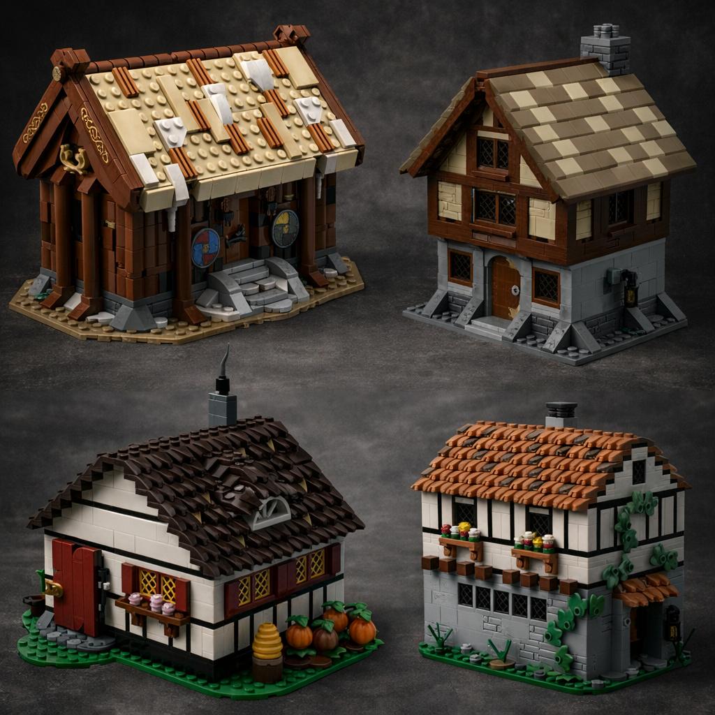 Modular MOC Medieval Village Building Blocks Set - Castle & House Brick Toy - Collectible Model Kit for Adults & Kids