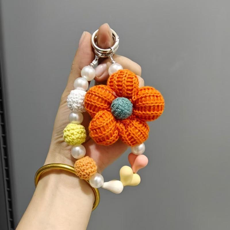 Kurze Handgemachte Wollblume Liebes Tasche Perlen Anhänger Internet Berühmtheit Handy Lanyard Tragbare Kette Lanyard