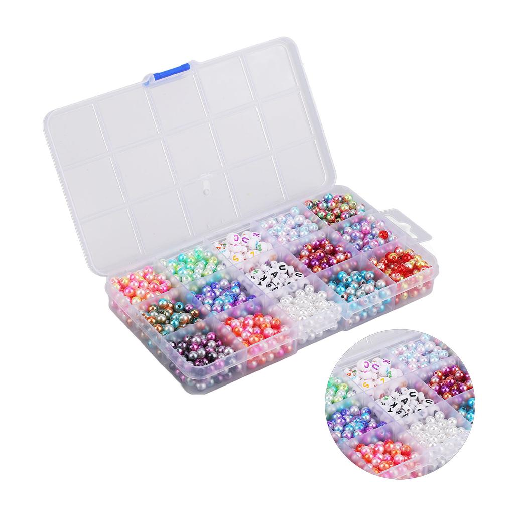 15 Grid DIY Faux Pearl Beads DIY Loose Beads Set Beads Jewelry Necklace Accessories Set