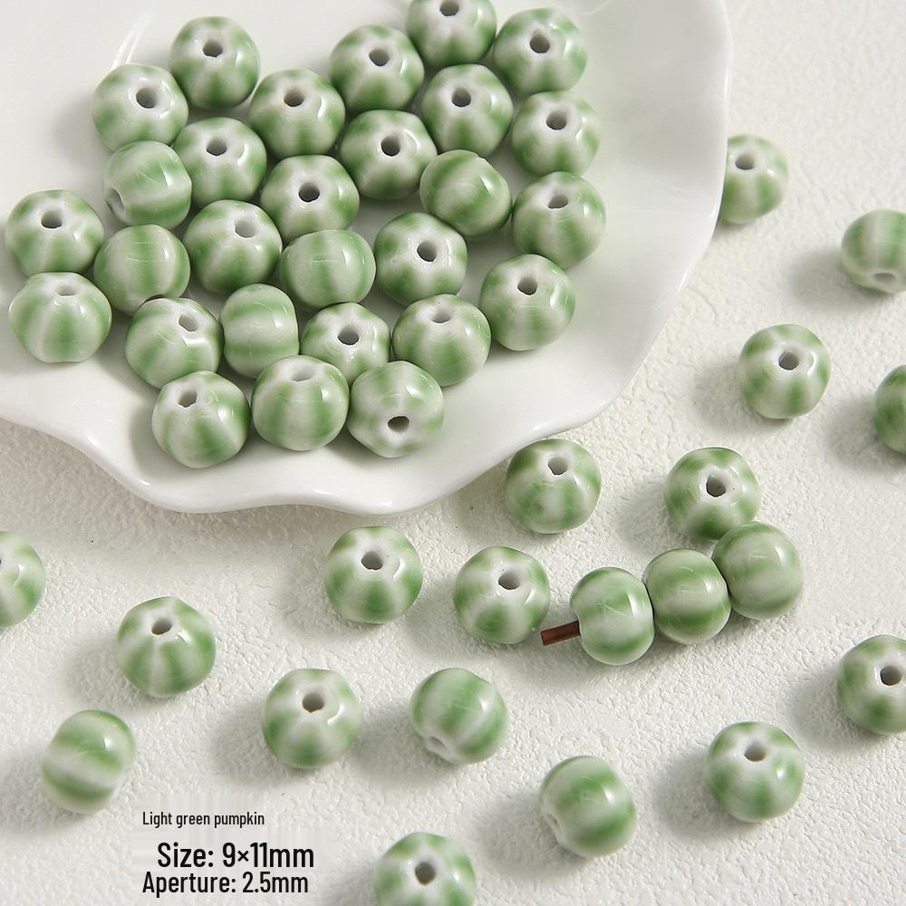 Handmade Cute Flower & Heart Green Ceramic Beads for DIY Jewelry