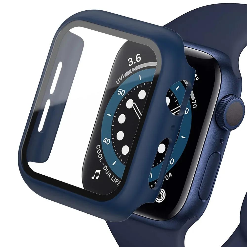 Tempered Glass+cover For Apple Watch 9 8 41mm 45mm 42mm 38mm PC Bumper Screen Protector Case iWatch Series 7 6 5 4 Se 44mm 40mm
