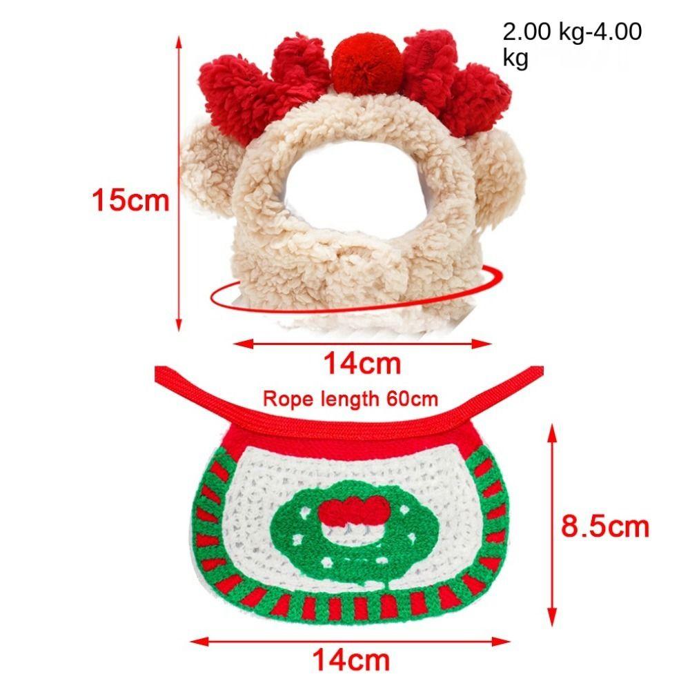 2PCS Cotton Plush Christmas Pet Hat Winter Pet Costume New Pet Bandana  Dog