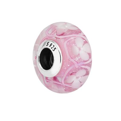 Pasuje do Europy Bransoletka Charms 925 Sterling Silver Różowe Pole Kwiatów Szklane Koraliki Kobiety DIY Tworzenia Biżuterii