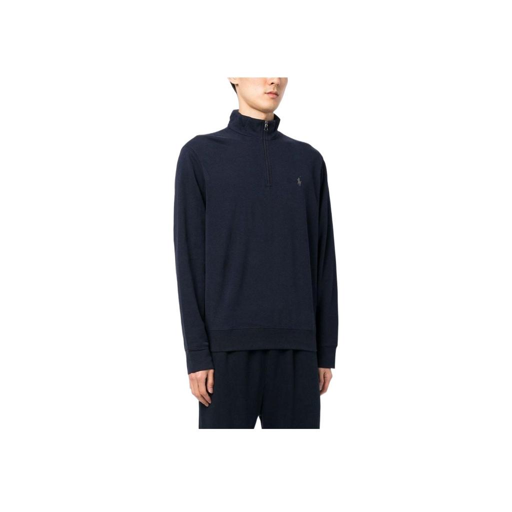 Polo Ralph Lauren FW22 Einfarbiges Sweatshirt mit kleinem gesticktem Pony Halb-Reißverschluss Herren Sweatshirt Marineblau 710812963-003