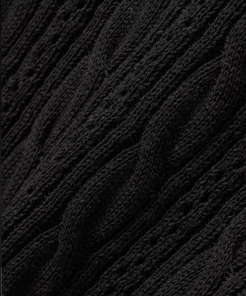 BLOND9 Crop Cable Punch Short Sleeve Collared Knit_Black