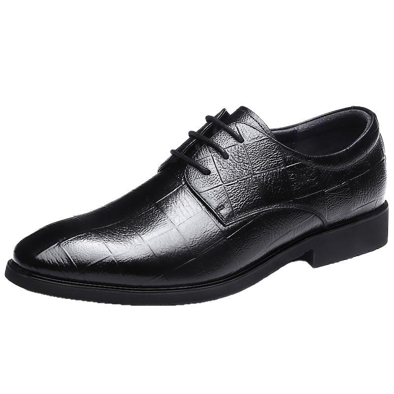 WTEMPO Men Genuine PU Leather Shoes Print Lace Up Point Toe Formal Business Dress Shoes Non Slip Office Wedding Footwear