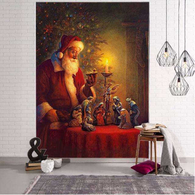 

Санта Клаус, ялинка Різдвяний лось Різдвяний фон декор гобелен Різдвяний фон домашнього декору гобелен 95x73cm
