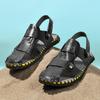 New Men Black Leather Sandals Baotou Slippers 2024 Summer Genuine Leather Casual Sandals Non Slip Outdoor Beach Vacation Sandals