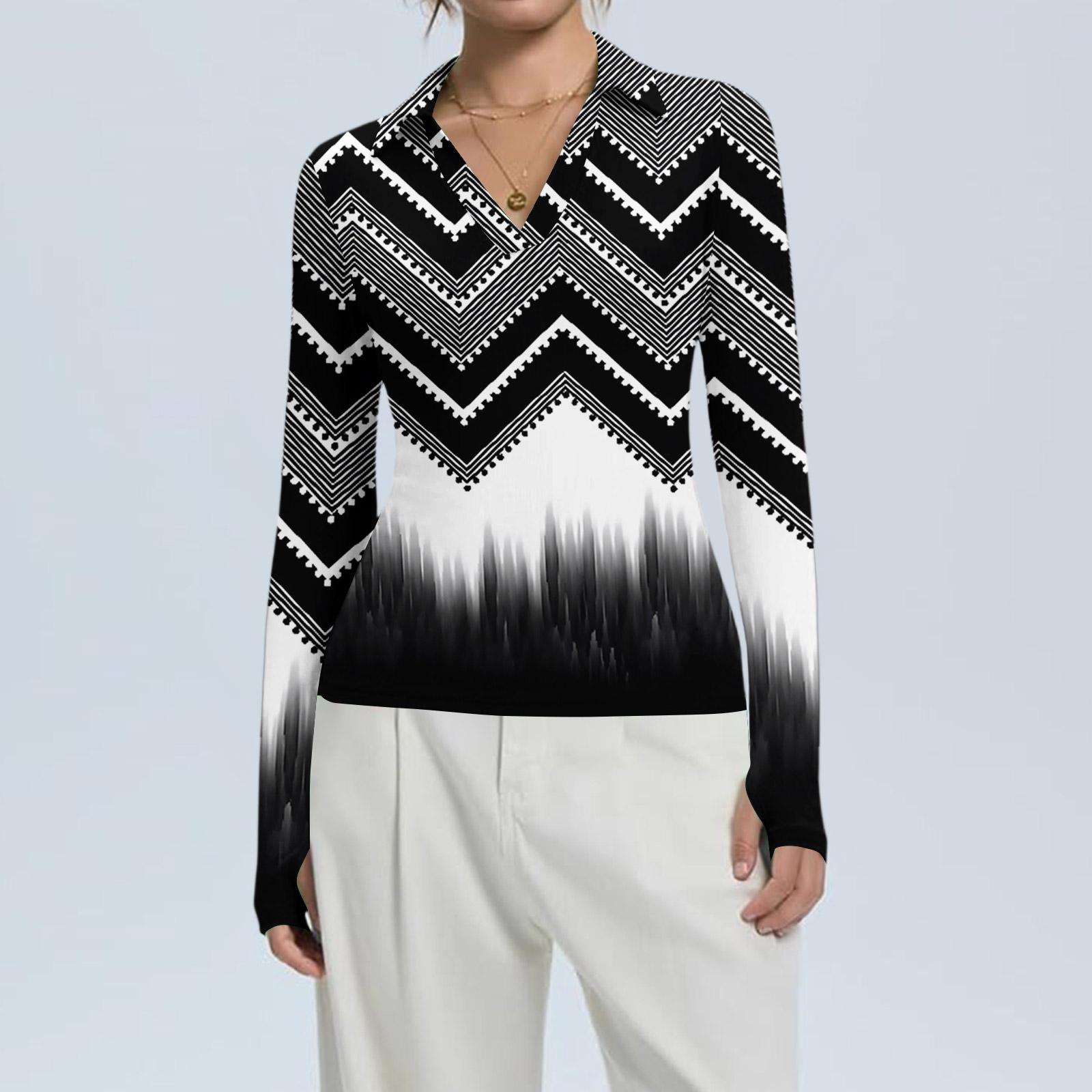 

Женская Мода Повседневный Принт V-образный Вырез Длинный Рукав Застежка на Пуговицы Топ XXL