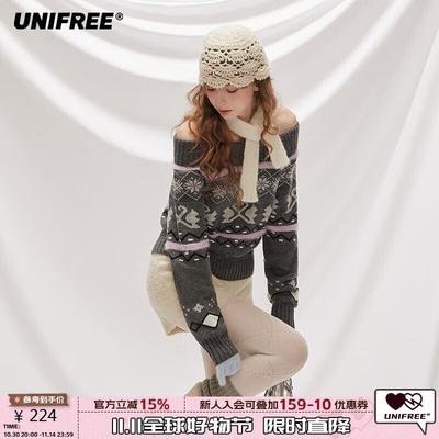 Fair Isle Off-Shoulder Lapel Knit Sweater