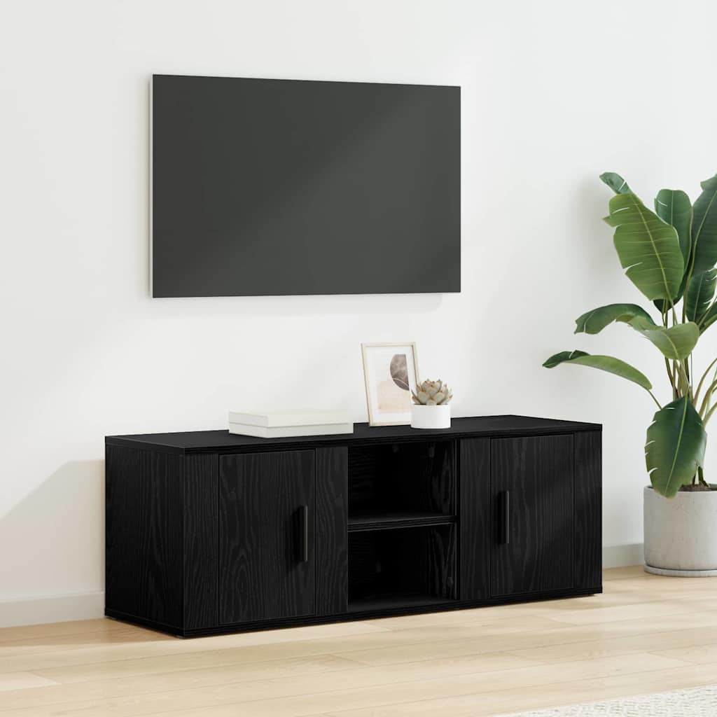 TV Stand Black Oak Effect 100 x 31.5 x 35 cm