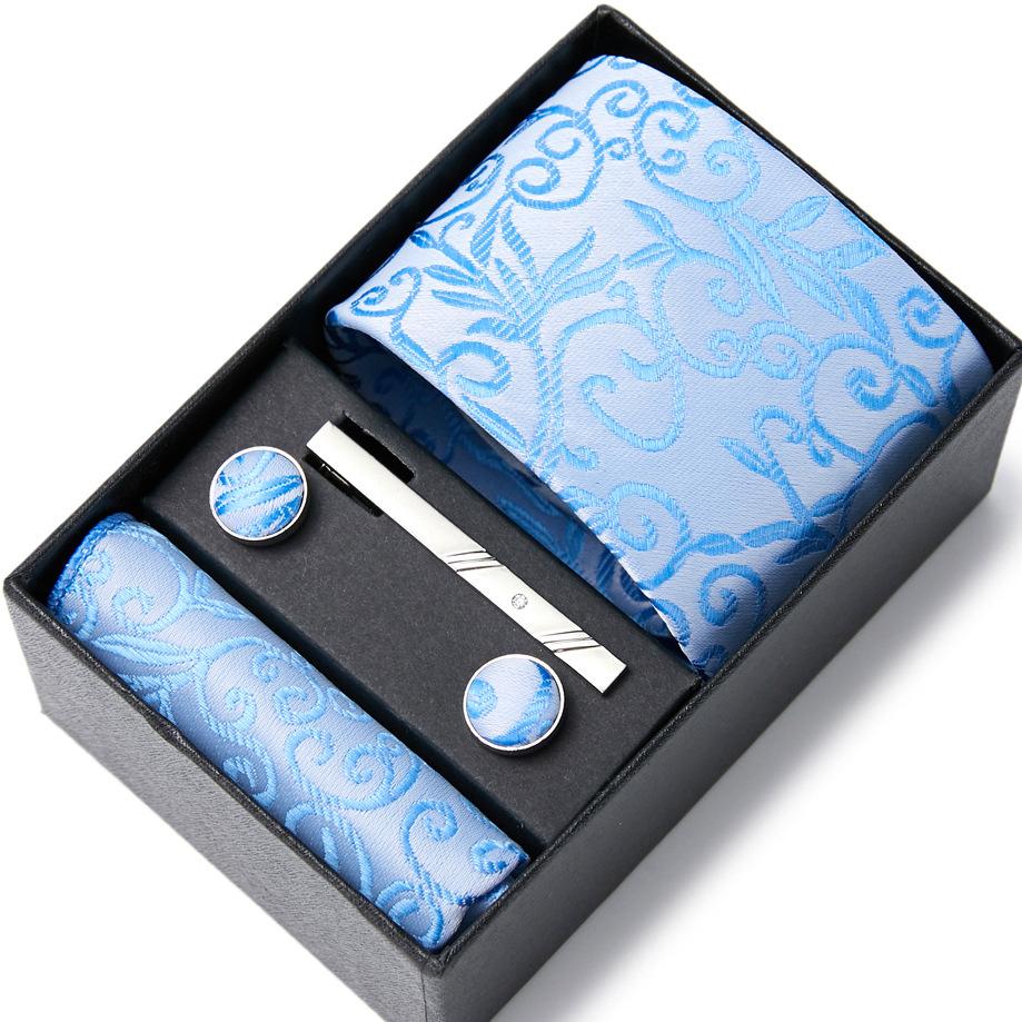 Tie Men'S Business Professional Dress Suit Blue Striped Gift Box Polyester Silk 7.5Cm Business Gift