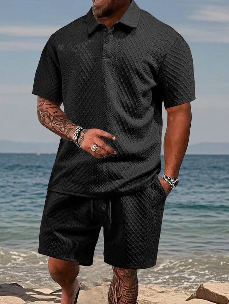 Summer Men's Casual Sportswear Polo Shirt With A Lapel Men's Short-sleeved Shirt And Shorts, Jacquard Texture Suit