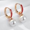 Red Enamel Drop Earrings For Women Unique Geometric  Rose Gold Color Pearl Accessories Daily Fine Jewelry Gift