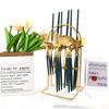 Jankng Gold 24Pcs Western Dinnerware Stainless Steel Daily Cutlery Set Knife Fork Coffee Spoon Tableware Set With Storage Rack