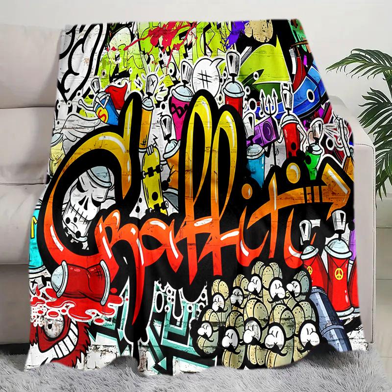 Graffiti Print Blanket Soft Comfortable All Seasons Suitable Sofa Office Nap Travel Birthday Gift Christmas Present