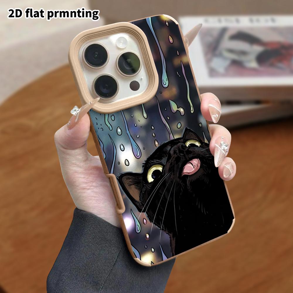 Phone Case: Lambskin 2D Flat Samsung Galaxy A34 A35 M05 M06 S20 S22 S21 FE Plus 5G Protective Case, Little Black Cat On Rainy Night, Christmas and Hal