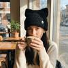 Comfortable Plush Beanie Hat Polyester Warm Knit Cap Ins Style Cat Ear Hat  Women