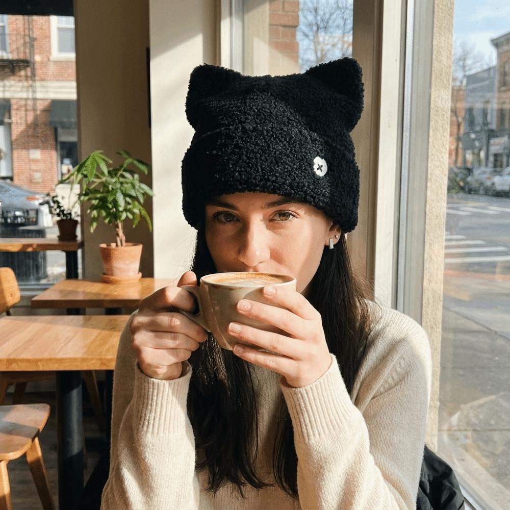 Comfortable Plush Beanie Hat Polyester Warm Knit Cap Ins Style Cat Ear Hat Women