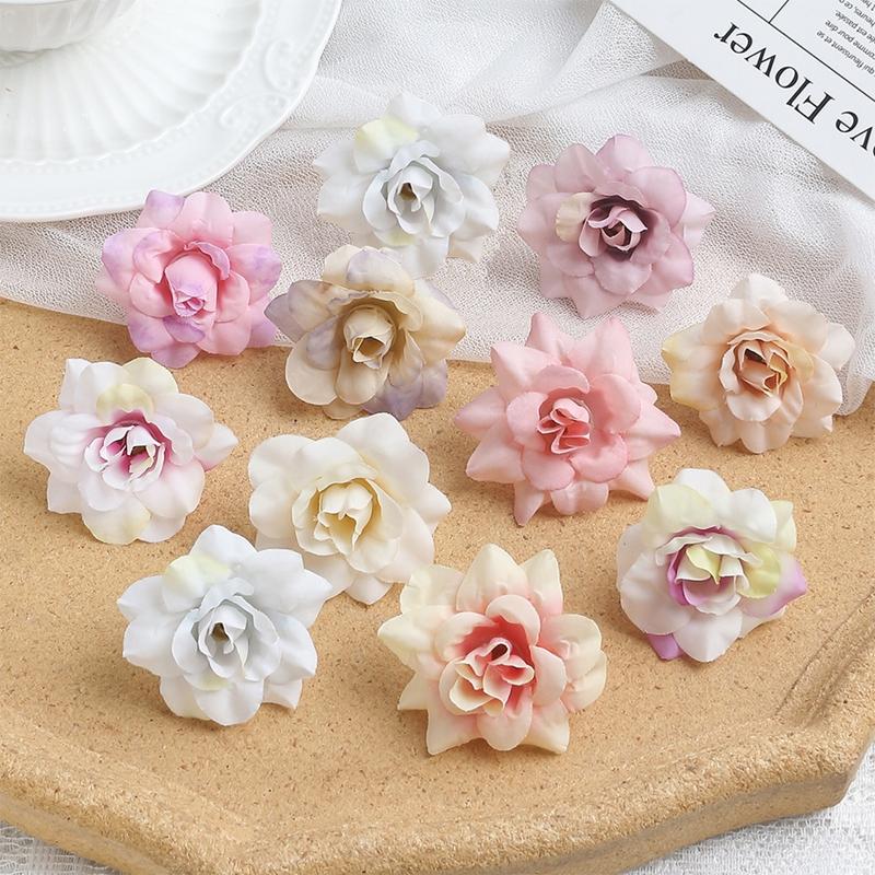 50Pcs Artificial Flowers 4.5CM Fake Flowers for Home Decor Wedding Marriage Decoration Party Supplies DIY Garland Gift Accessory