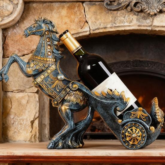 Yousheng Vintage Horse Wine Bottle Holder Resin Horse Statue Sculpture Beer Bottle Display Stand Organizer Rack Home Kitchen Bar Dining Decoration