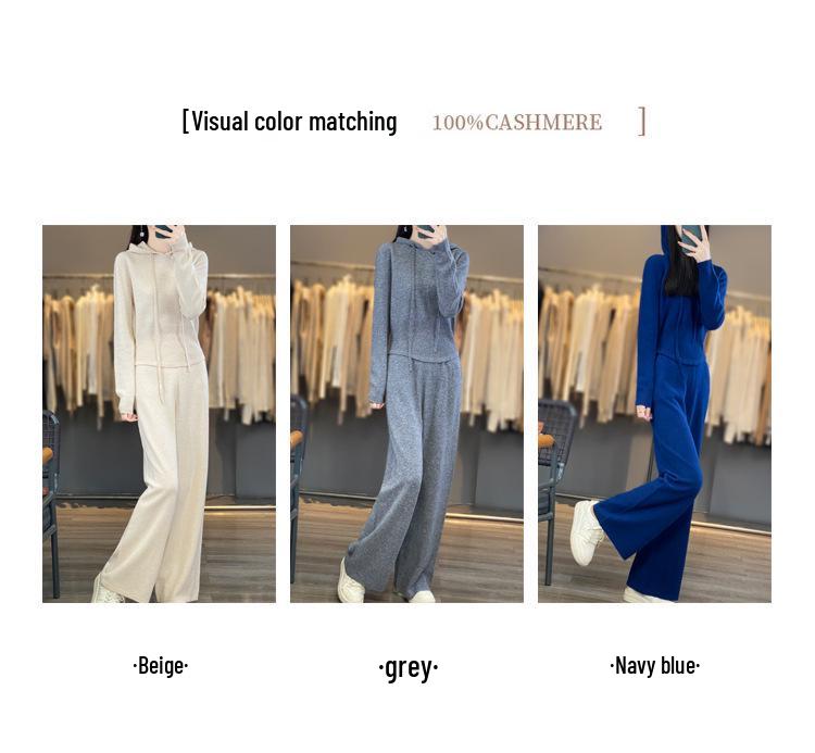 2024 Autumn Wool Pants & Hooded Knit Sweatshirt: Korean Style Socialite Slim-Fit Gray Two-Piece Set