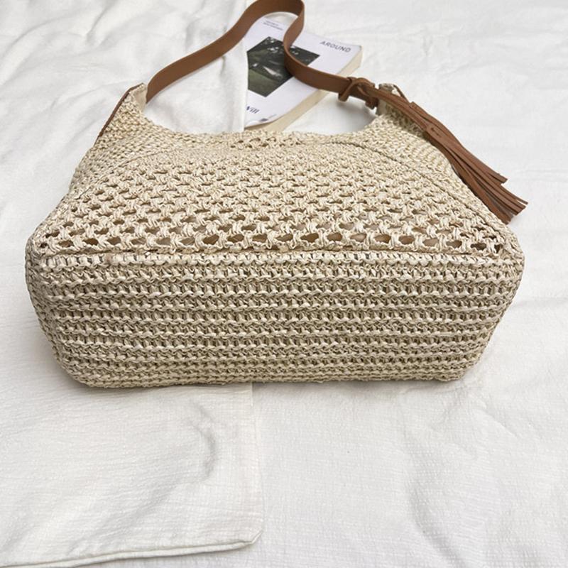 Yogodlns Borsa in Paglia Intrecciata Versatile da Appendere Estiva alla Moda con Lavorazione a Intreccio Vuota Borsa da Spiaggia in Erba Intrecciata a Mano Borsa a Spalla Singola da Donna