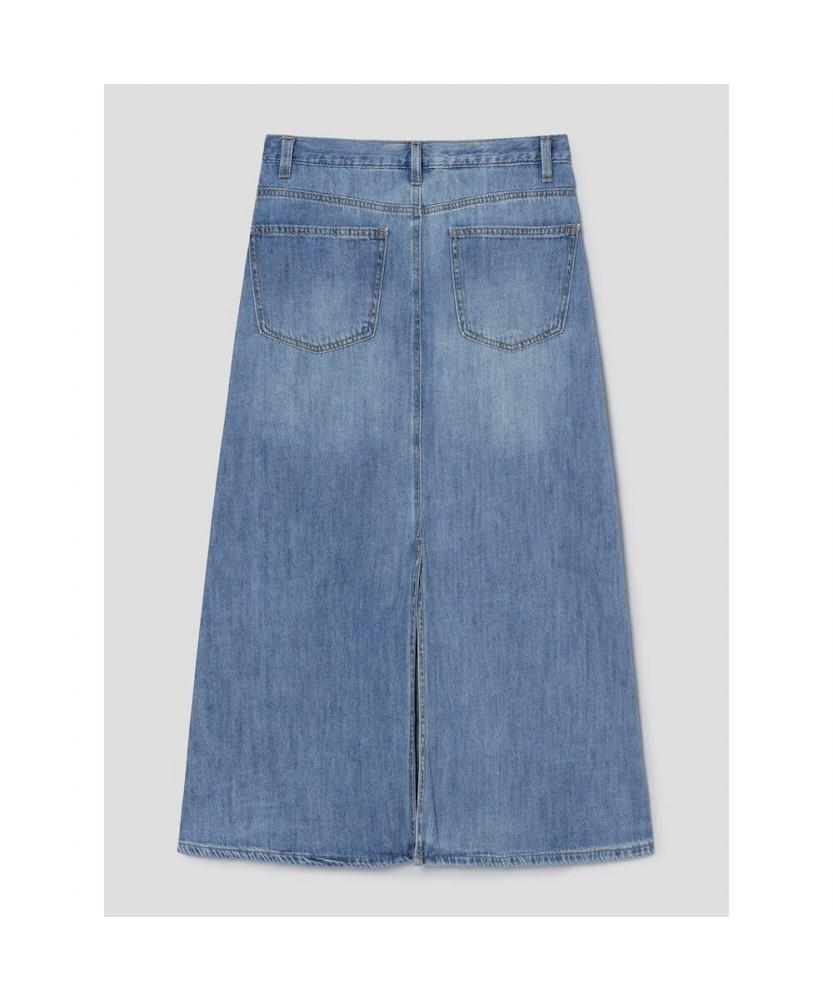 8SECONDS Linen Blended Denim Maxi Skirt Sky Blue